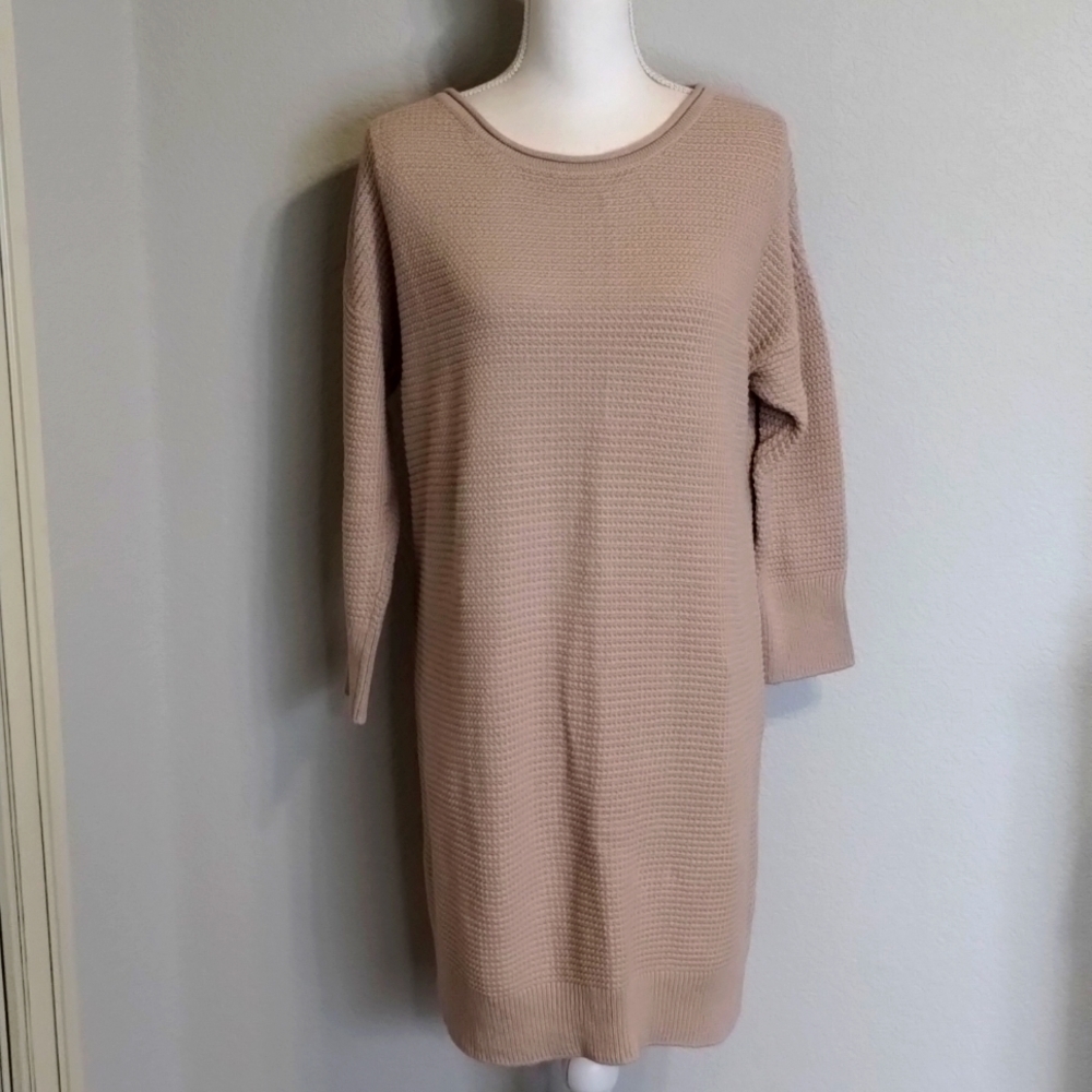 INTIMISSIMI Sweater Dress Knit Size Large zip back beige tan crochet - Picture 1 of 12